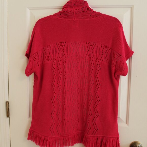 Bohemian Bright Rose-pink crocheted Ruby Rd. open front short-sleeve car… - Picture 8 of 12